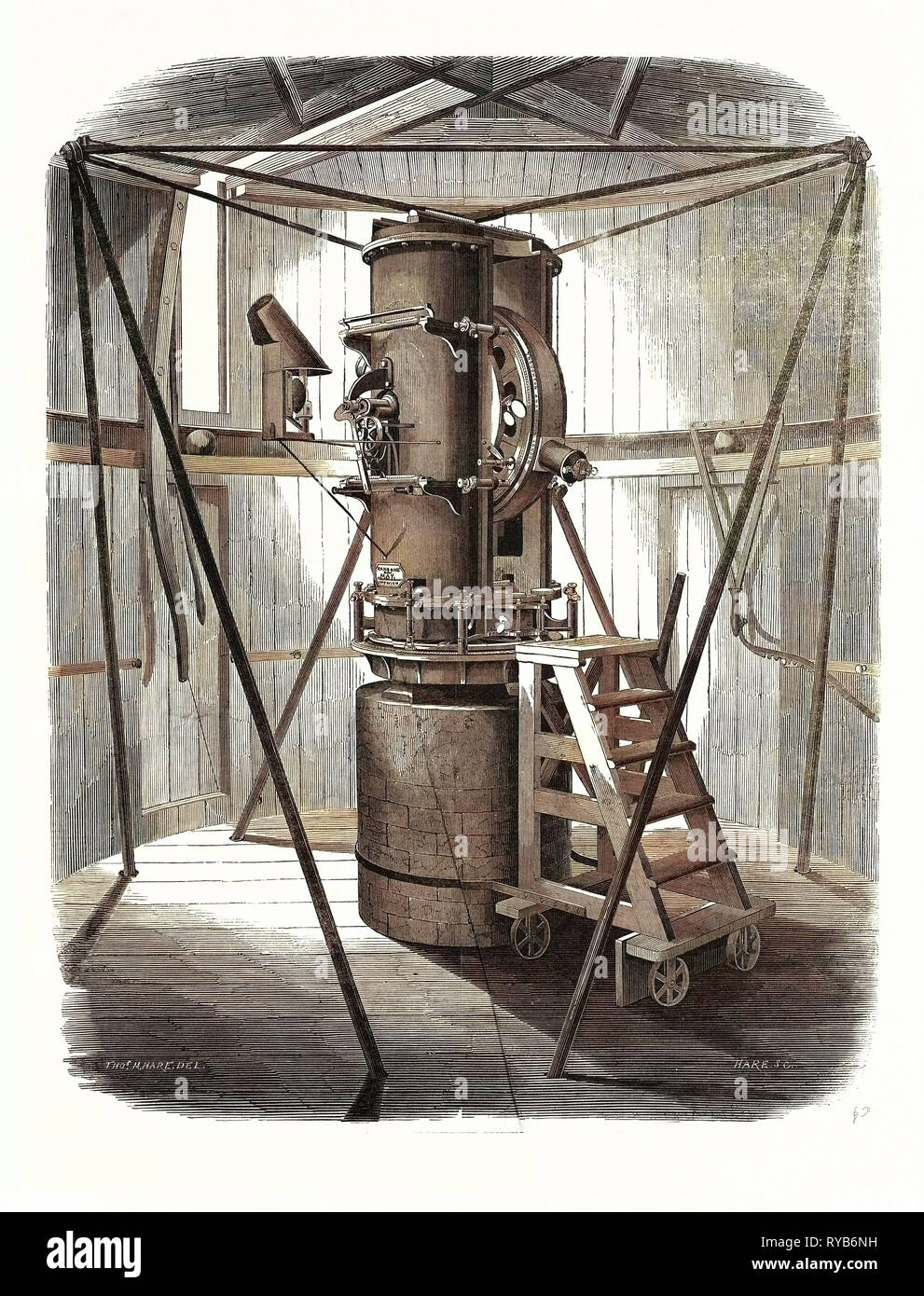 Vue en perspective de l'altitude et l'Azimut Instrument à l'Observatoire Royal de Greenwich, London, UK, 1847 Banque D'Images