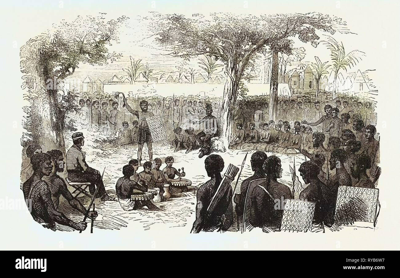 Le Dr Livingstone Voyages Missionnaires et les chercheurs en Afrique du Sud : la réception de la Mission par Shinte 1857 Banque D'Images
