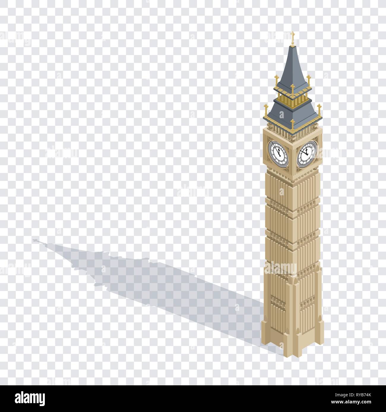 Très détaillées isométrique tour de Big Ben sur fond transparent. Illustration de Vecteur