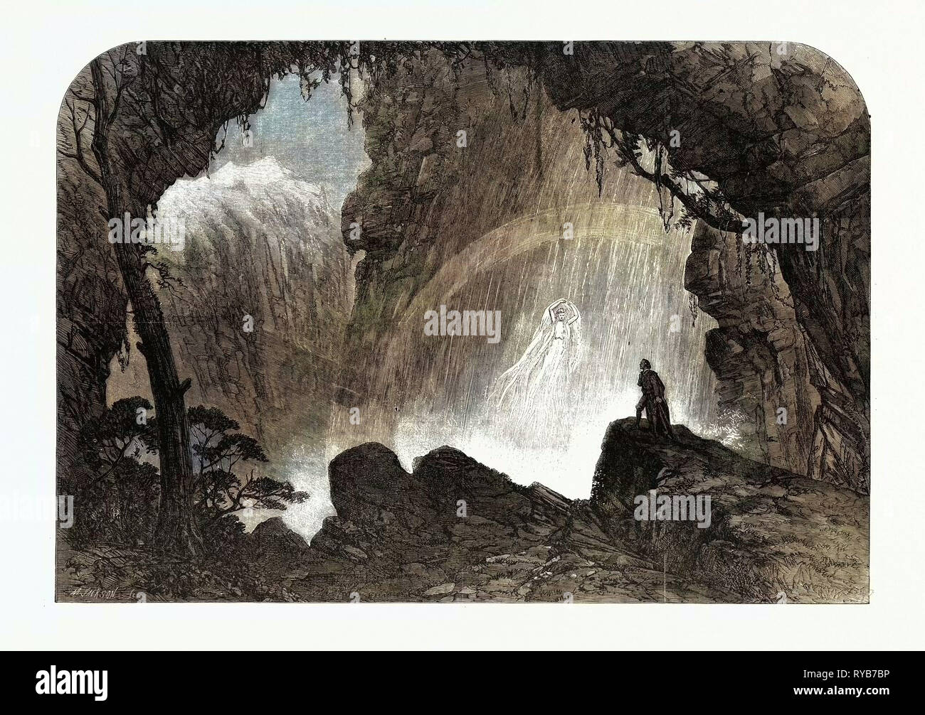 Scène de 'Manfred', au Théâtre de Drury Lane : La cascade de Steinbach. La sorcière de hanter des Alpes, 1863 Banque D'Images