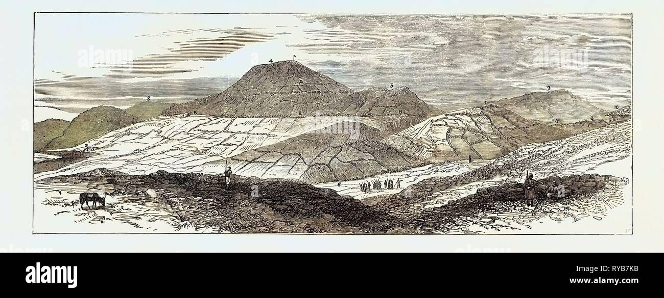 La guerre civile en Espagne : Monte Montano, le droit de la positions carlistes : à partir de la colline au-dessus de San Lorenzo, 1874 Banque D'Images