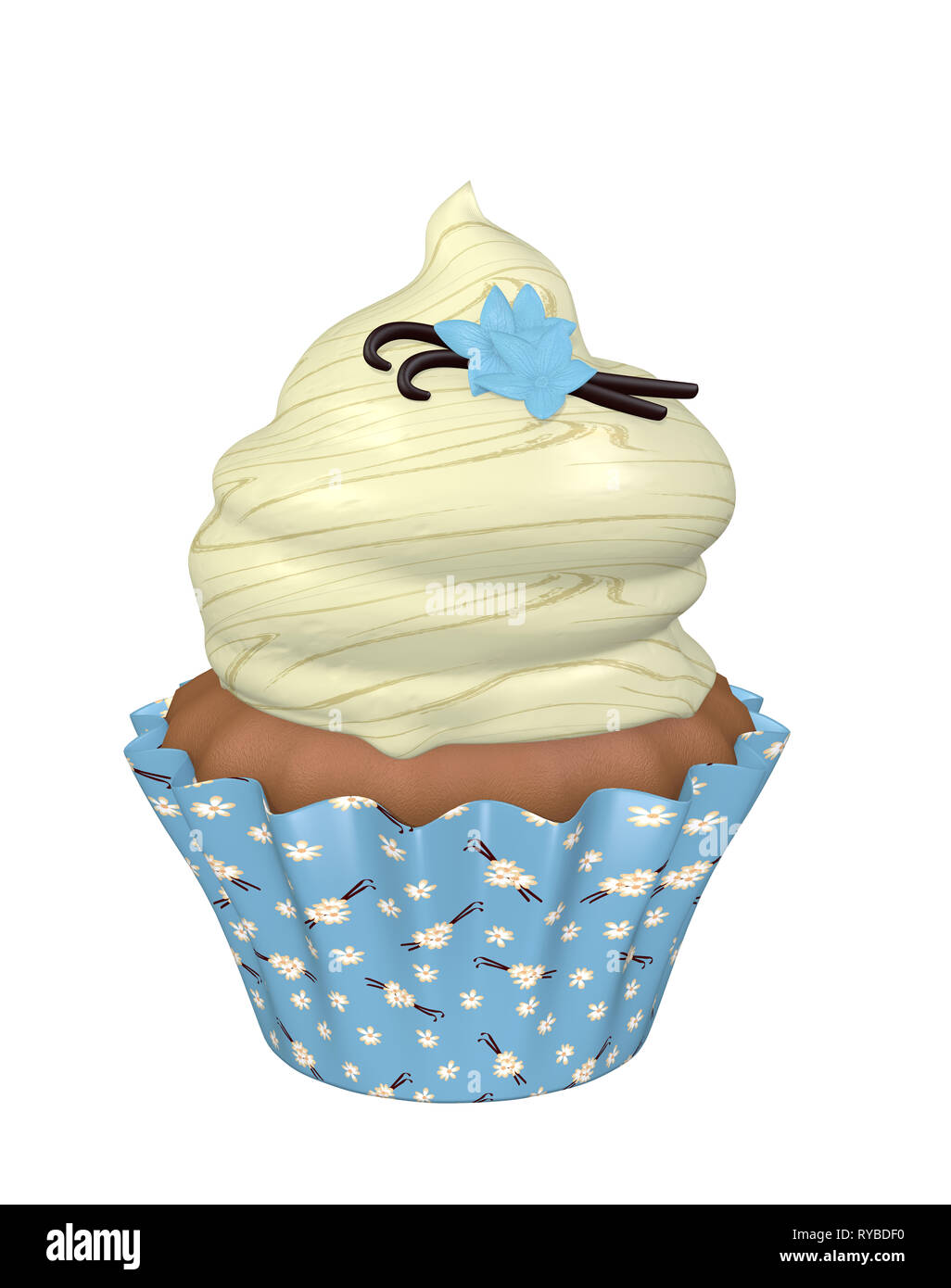 Cupcake vanille 3d. 3D render Banque D'Images