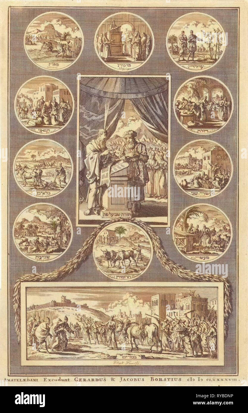 Moïse et Aaron avec les tables de la loi, Jan Luyken, Gerardus Borstius (I), Jacobus Borstius, 1698 Banque D'Images
