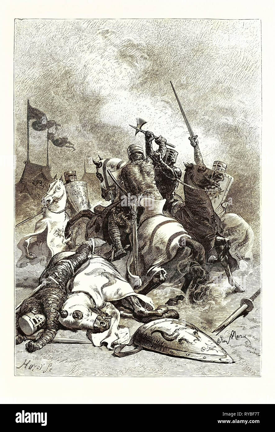 Combat de chevaliers normands Banque D'Images