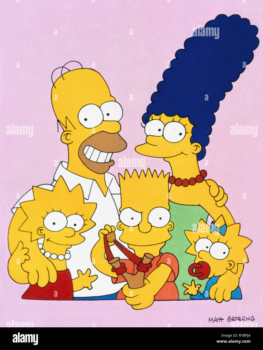 LISA, Homer, Bart, Marge, Maggie Simpson, les Simpsons, 1989 Banque D'Images