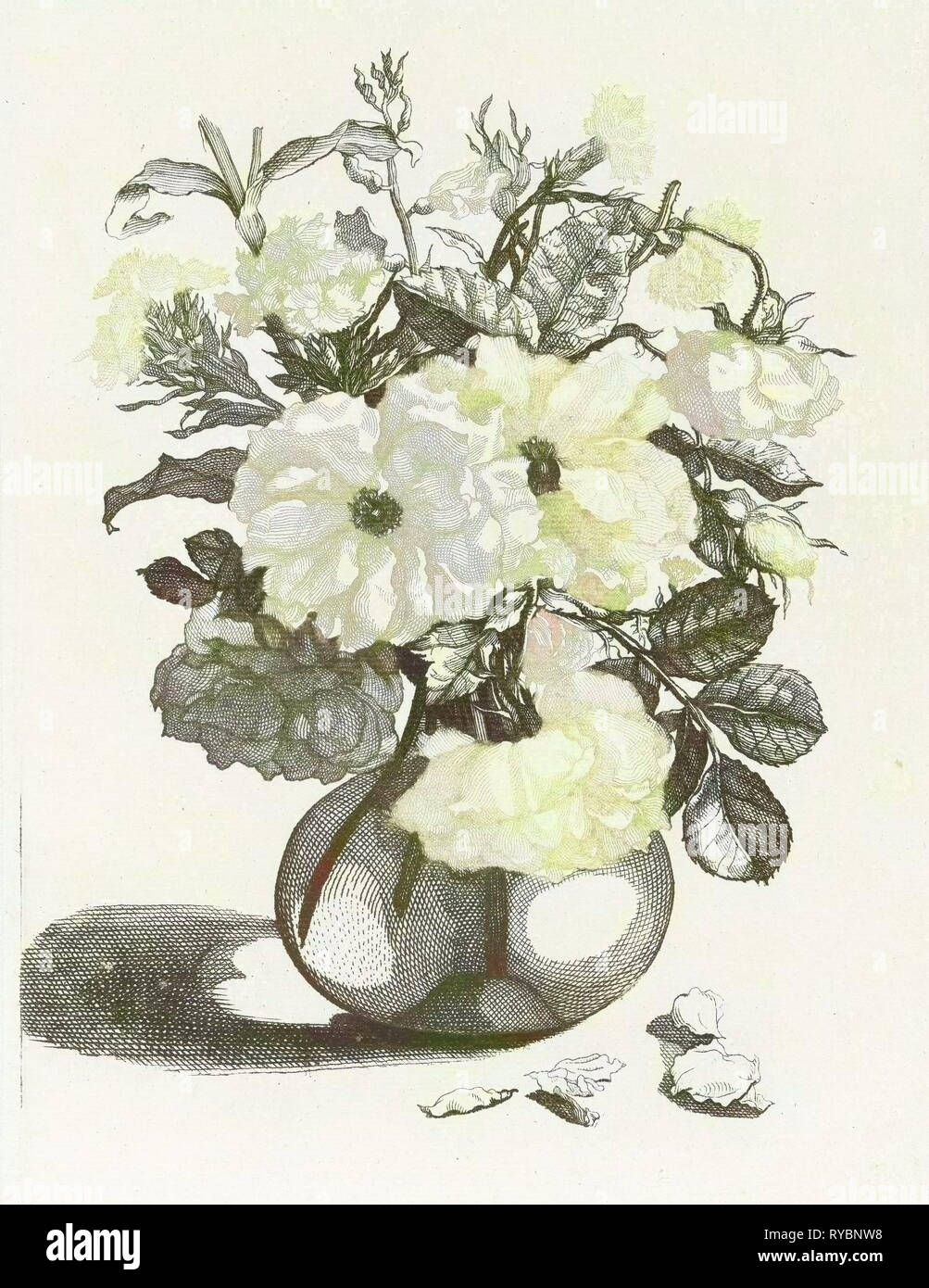 Vase en verre avec des fleurs, d'impression bouilloire : Anonyme, datant 1688 - 1698 Banque D'Images