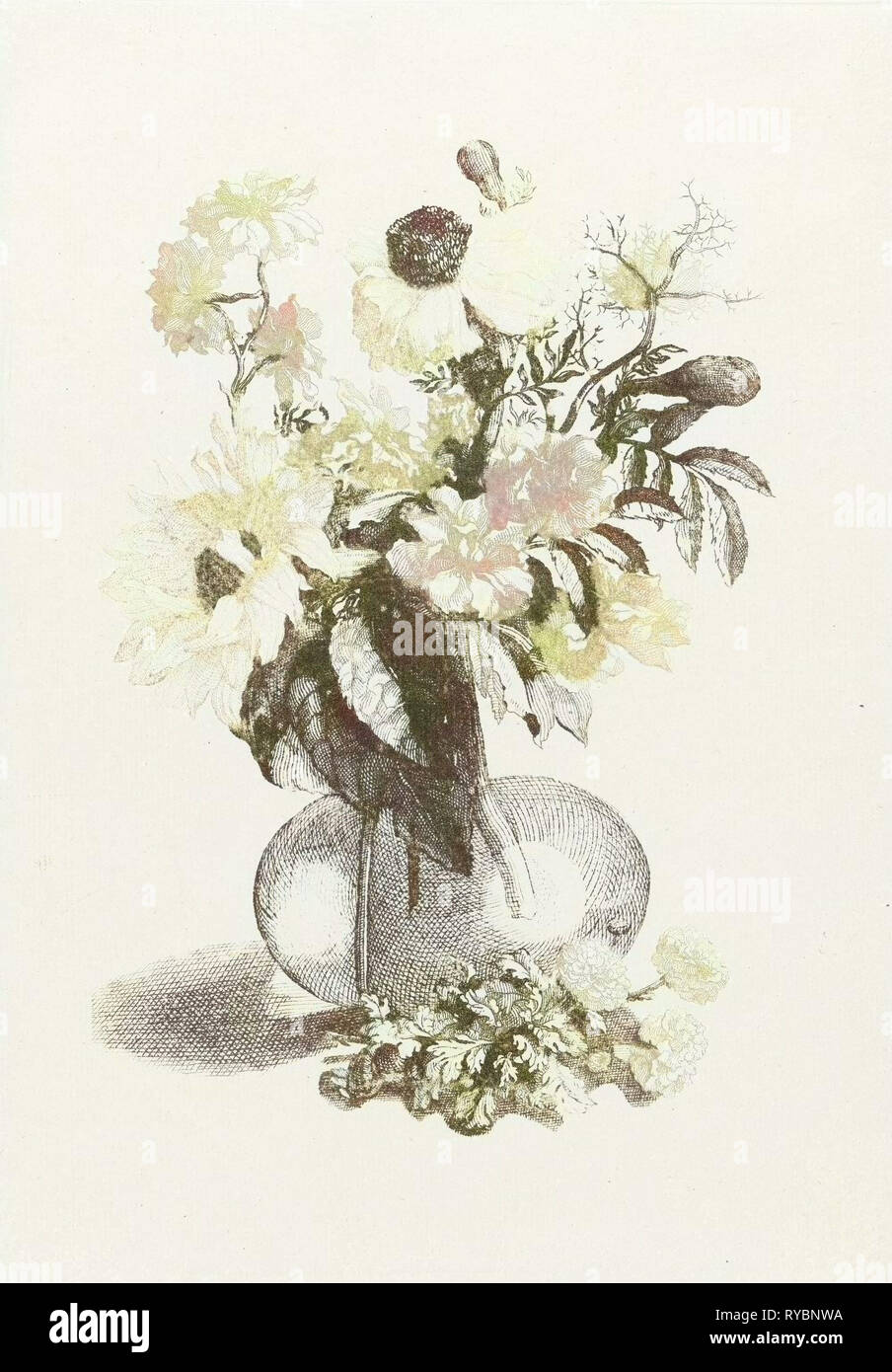 Vase en verre avec diverses fleurs et un tournesol, anonyme, Jean Baptiste Monnoyer, Johan Teyler, 1688 - 1698 Banque D'Images