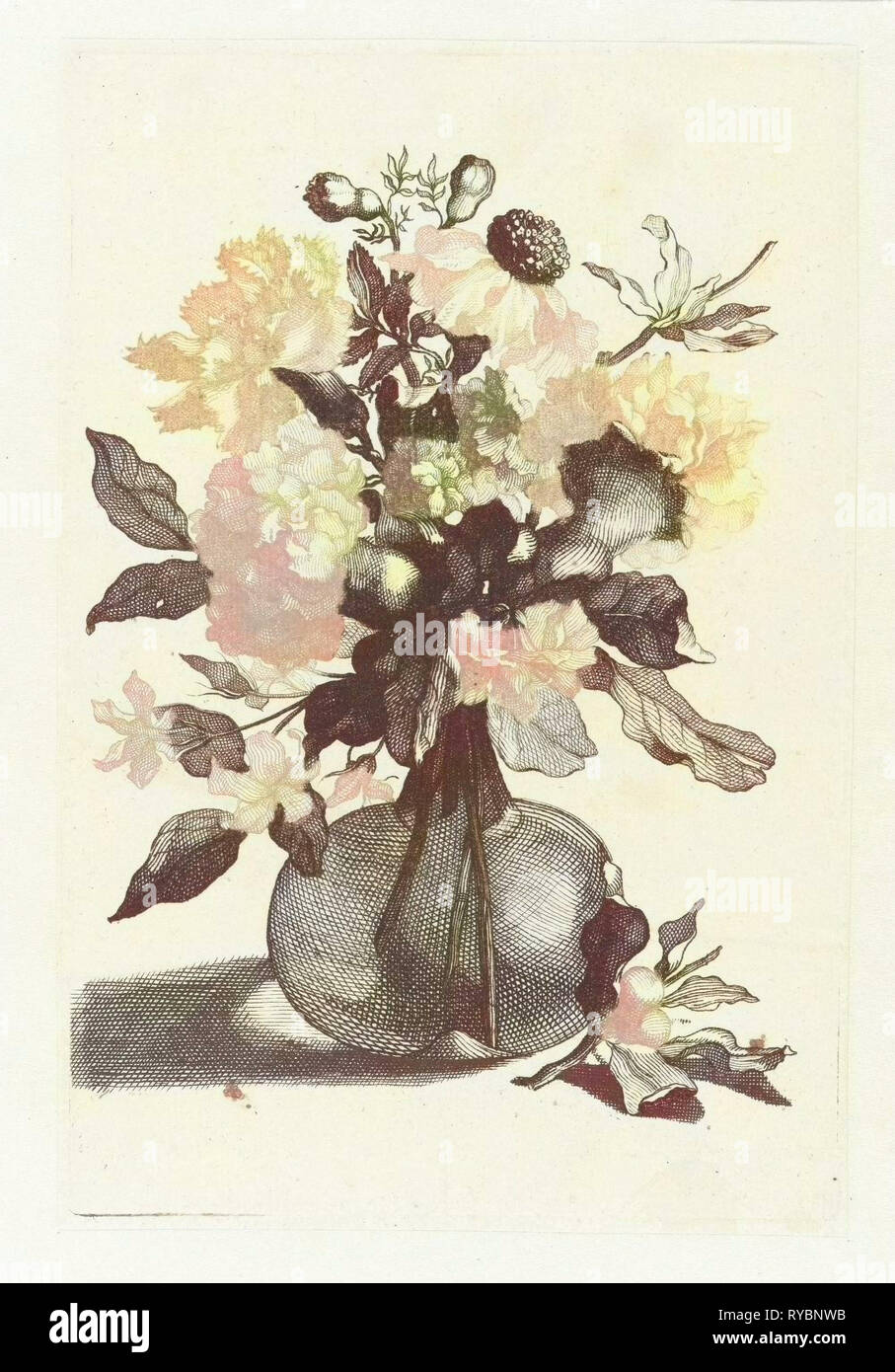 Vase en verre avec des fleurs et une branche avec fleur, anonyme, Jean Baptiste Monnoyer, Johan Teyler, 1688 - 1698 Banque D'Images
