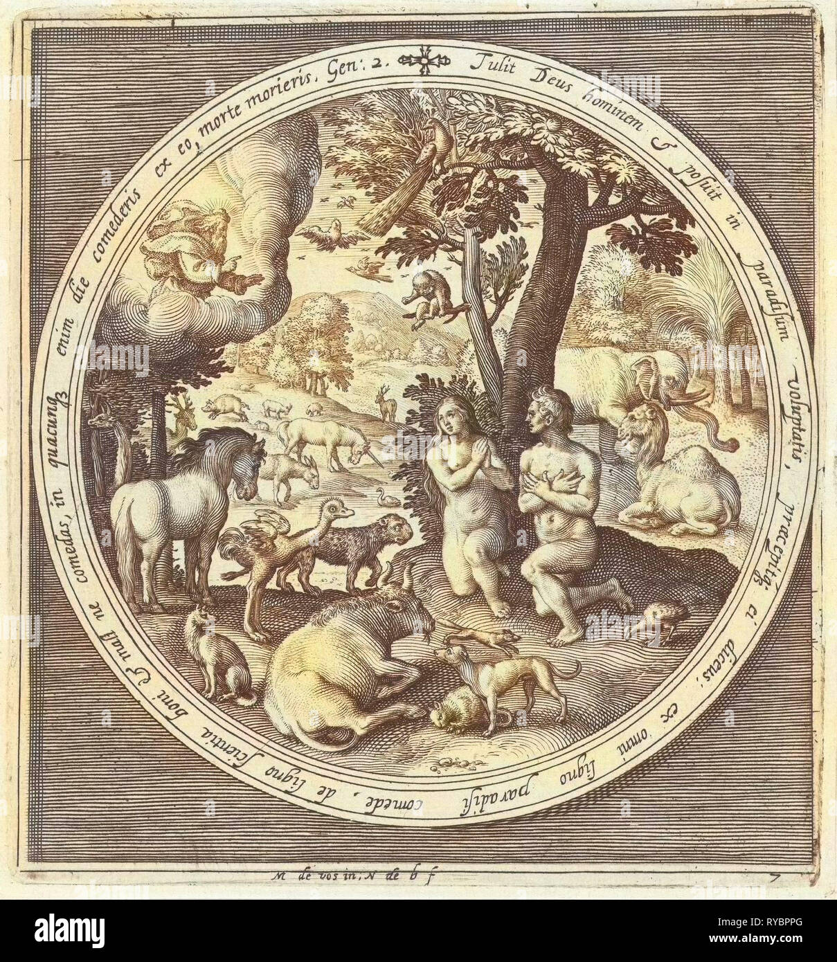 Le septième jour de la création, Adam et Eve au paradis, Nicolaes de Bruyn, 1581 - 1656 Banque D'Images