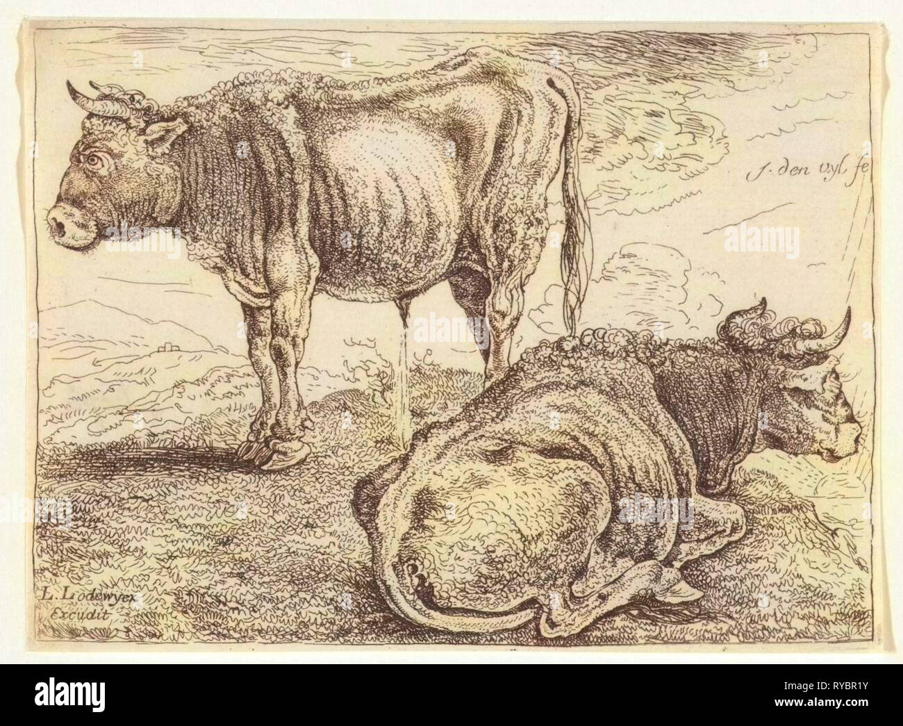 Deux taureaux, William Young Ottley, Lodewyck Lodewycksz, 1828 Banque D'Images