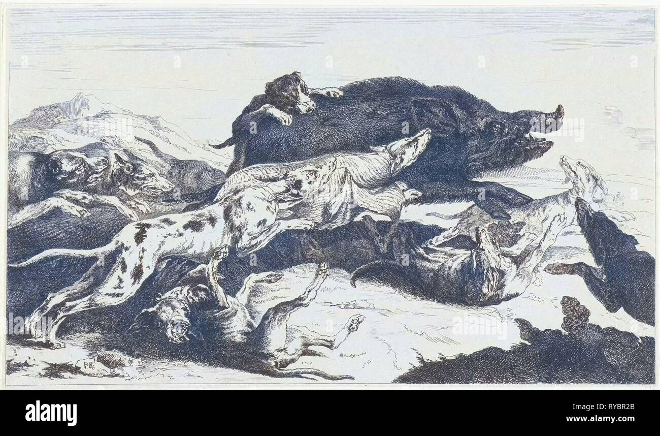 Les chiens chassent un sanglier, William Young Ottley, Peeter Boel, 1828 Banque D'Images