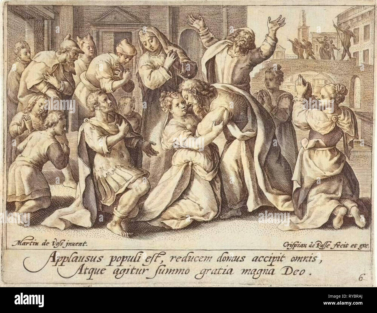 Susanna et sa famille louent Dieu, Crispijn van de Passe (I), 1574 - 1637 Banque D'Images