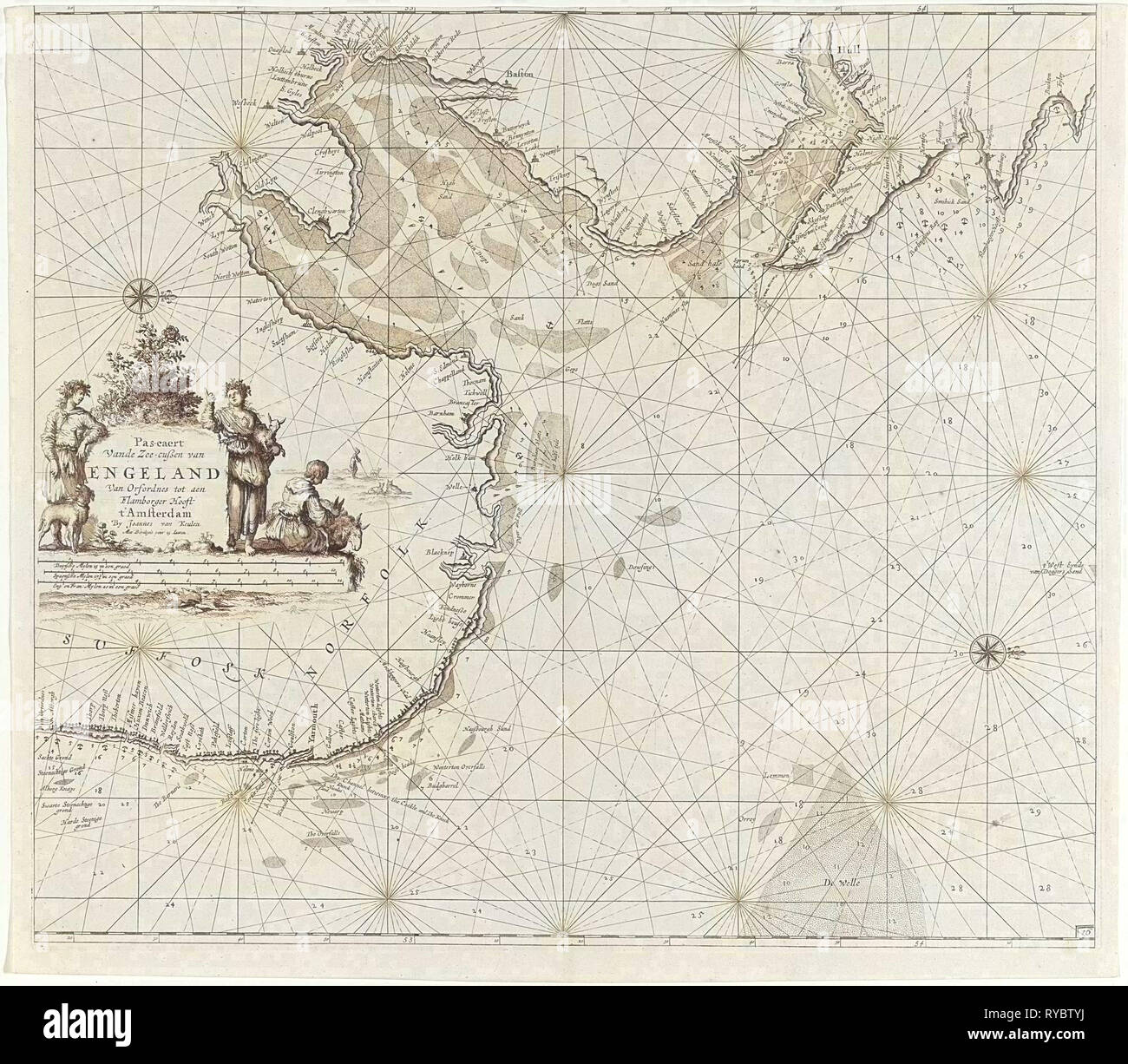 Tableau de la mer de la côte est de l'Angleterre, à l'embouchure de la rivière Humber, Jan Luyken, Johannes van Keulen (I), inconnu, 1681 - 1799 Banque D'Images