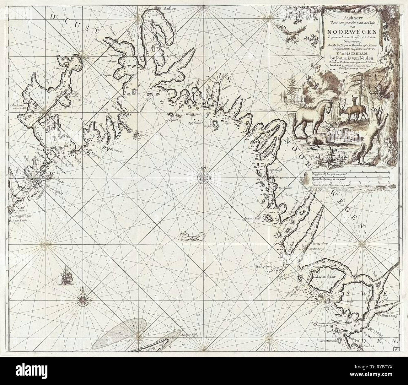 Tableau de la mer de la côte de la Norvège, Jan Luyken, Johannes van Keulen (I), inconnu, 1681 - 1799 Banque D'Images