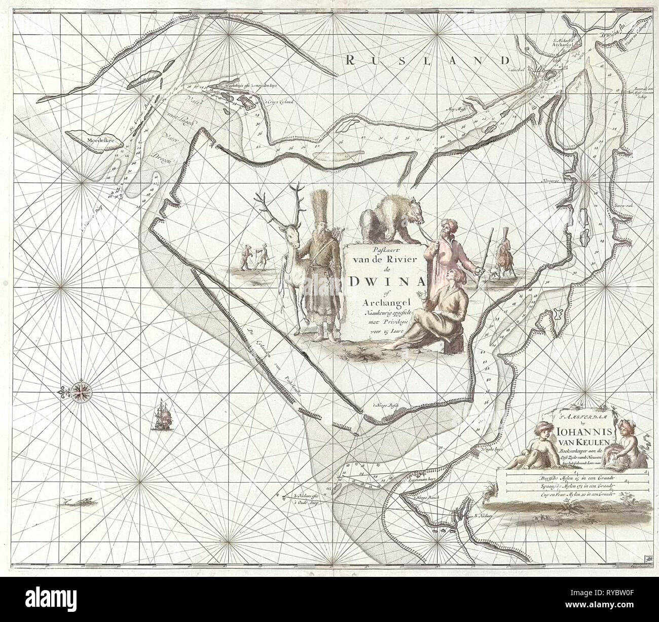 Tableau de la mer du Nord de la rivière Dvina, Jan Luyken, Johannes van Keulen (I), inconnu, 1681 - 1799 Banque D'Images