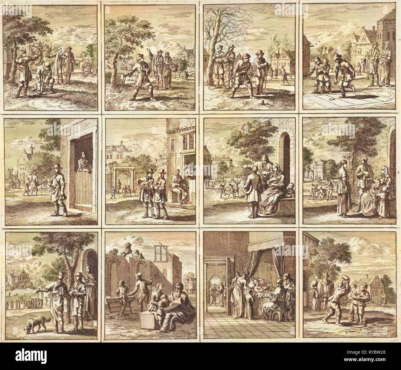 Douze photos de 'Des menschen commencent, midden en einde', imprimer bouilloire : Jan Luyken, mer. Pieter Arentsz II, Cornelis van der Sys, 1712 Banque D'Images