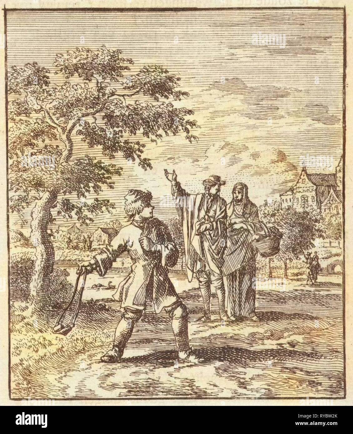 Un garçon ça balance une pierre, Jan Luyken, Zacharie Chatelain II, mer. Pieter Arentsz II, 1712 Banque D'Images