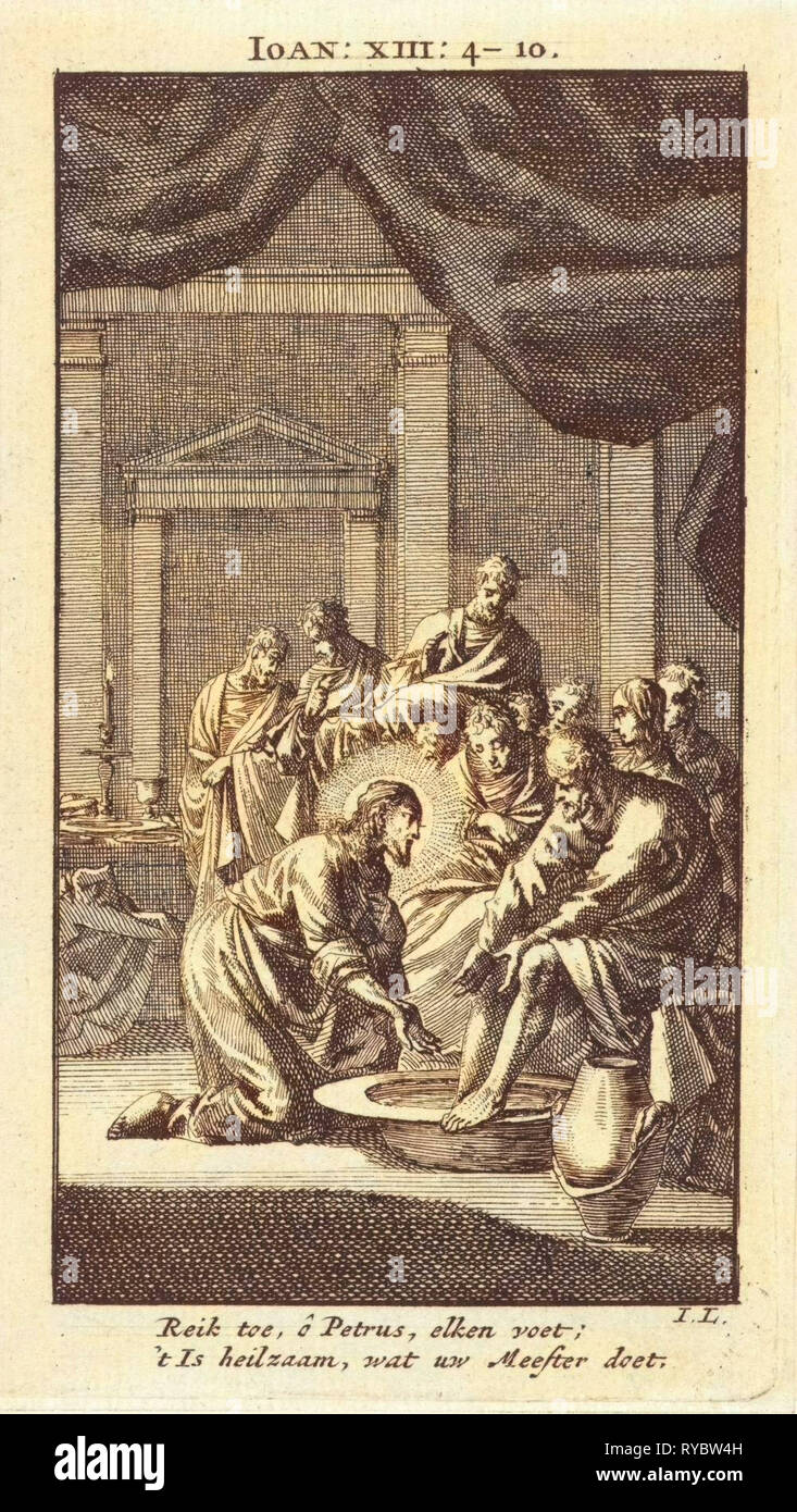 Le lavement des pieds de Pierre, Jan Luyken, mer. Arentsz & Pieter Cornelis van der Sys (II), 1712 Banque D'Images