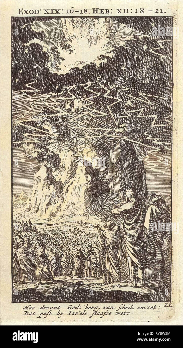Sur le mont Sinaï, imprimer bouilloire : Jan Luyken, mer. Arentsz & Pieter Cornelis van der Sys II, 1712 Banque D'Images