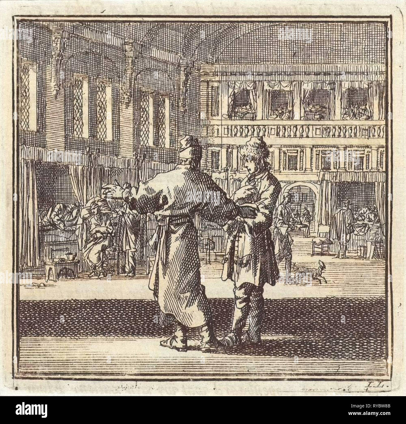 Deux hommes parlant dans un hôpital, Jan Luyken, mer. Arentsz & Pieter Cornelis van der Sys (II), 1711 Banque D'Images