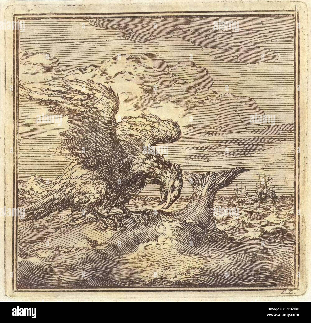 Eagle a attrapé un gros poisson, Jan Luyken, mer. Arentsz & Pieter Cornelis van der Sys (II), 1711 Banque D'Images