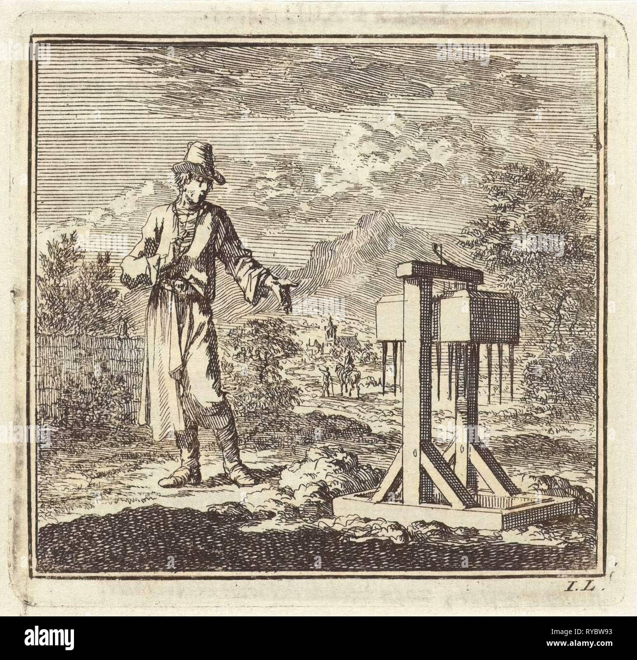 Points à l'homme une taupe piège, Jan Luyken, mer. Arentsz & Pieter Cornelis van der Sys (II), 1711 Banque D'Images