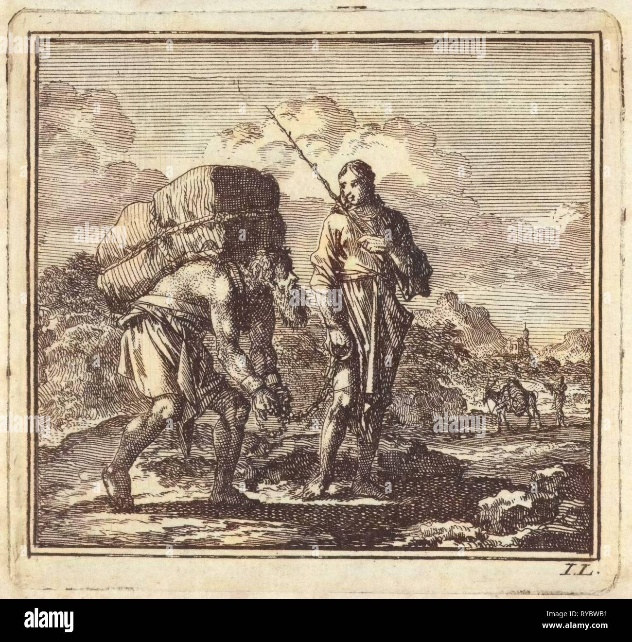 En se baissant et enchaîné l'homme est dirigée par l'âme, l'impression bouilloire : Jan Luyken, mer. Arentsz & Pieter Cornelis van der Sys II, 1710 Banque D'Images