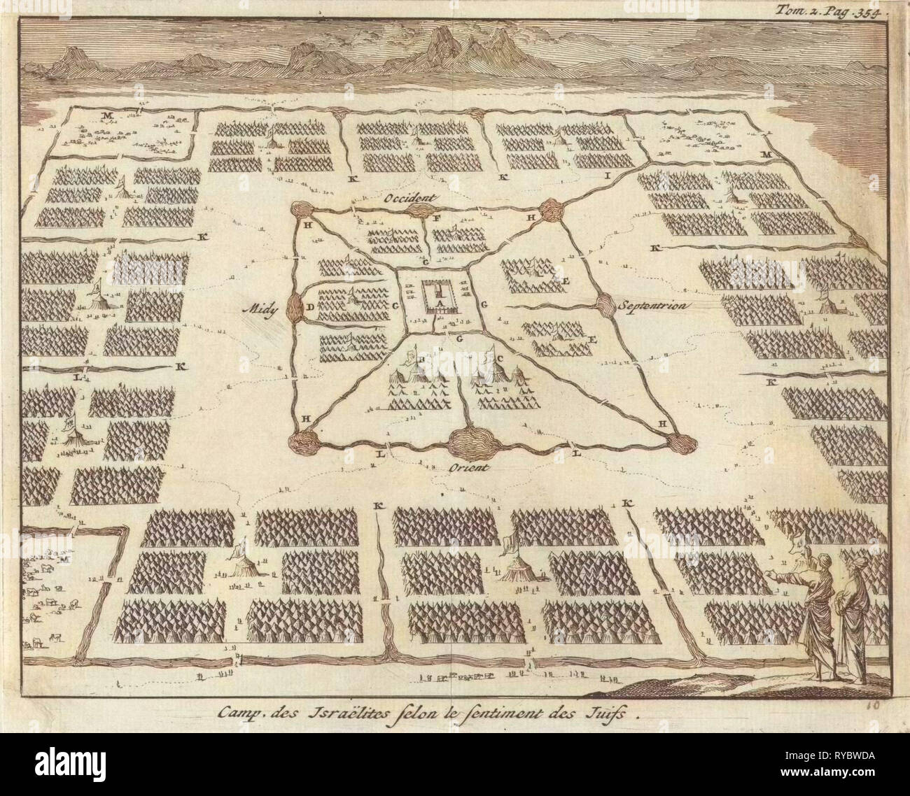 Tabernacle entouré de camps des douze tribus d'Israël, Jan Luyken, Pieter Mortier, 1705 Banque D'Images
