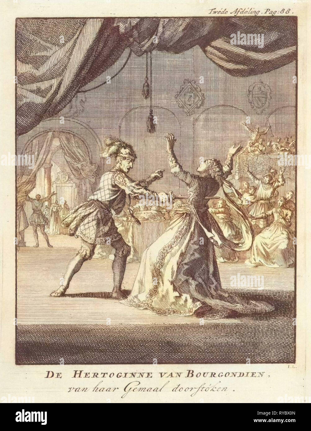 Le meurtre de la Duchesse de Bourgogne, Jan Luyken, Jan Claesz dix Hoorn, 1699 Banque D'Images