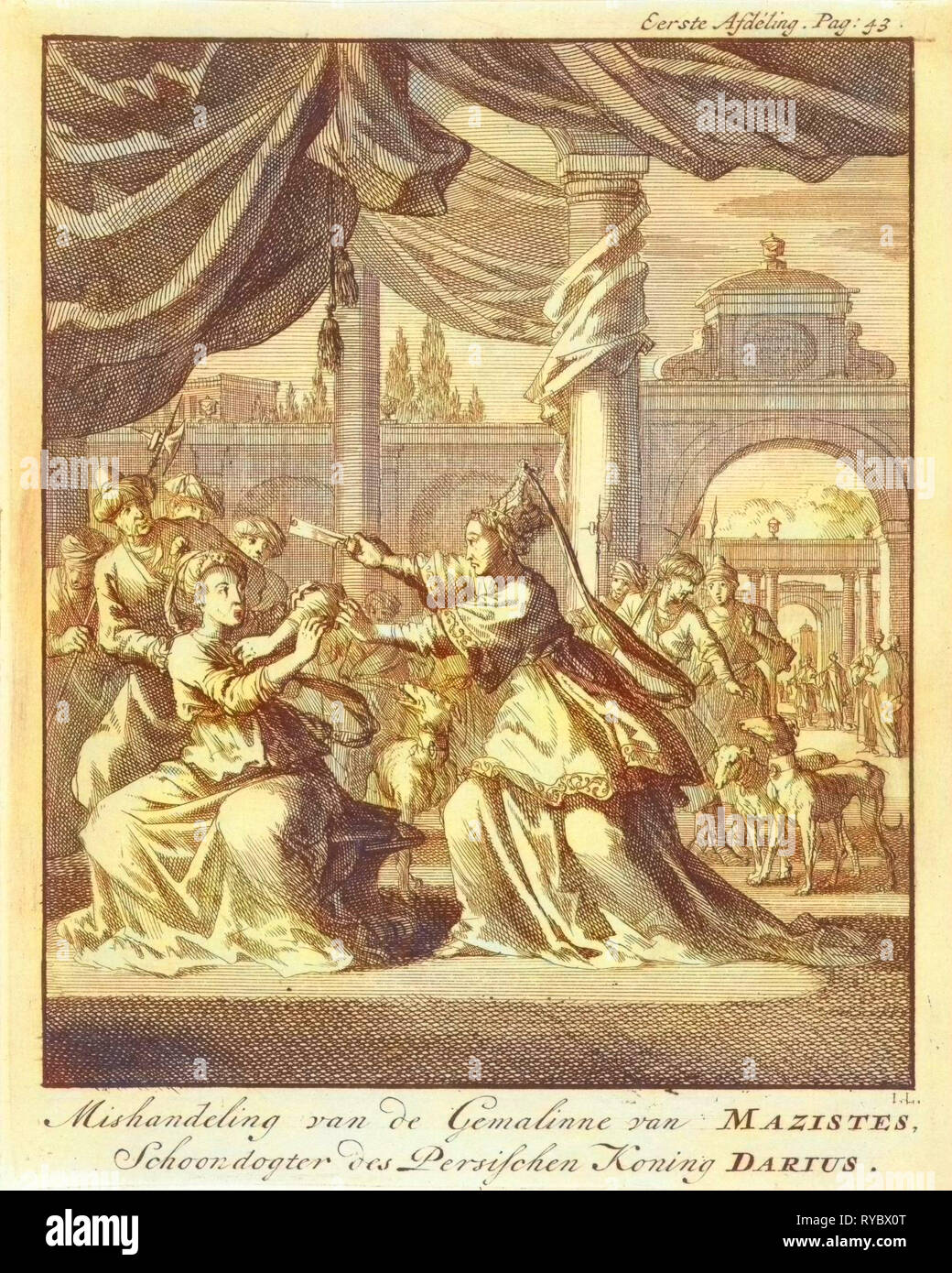 Mauvais traitements des femmes de Masistes, Jan Luyken, Jan Claesz dix Hoorn, 1699 Banque D'Images