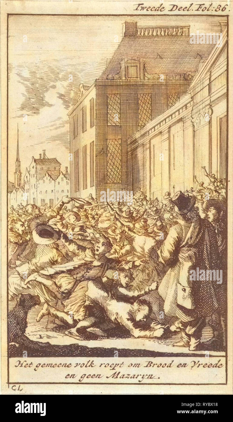 Protestation de la population contre le cardinal Mazarin, Caspar Luyken, Boudewijn van der Aa, 1699 Banque D'Images