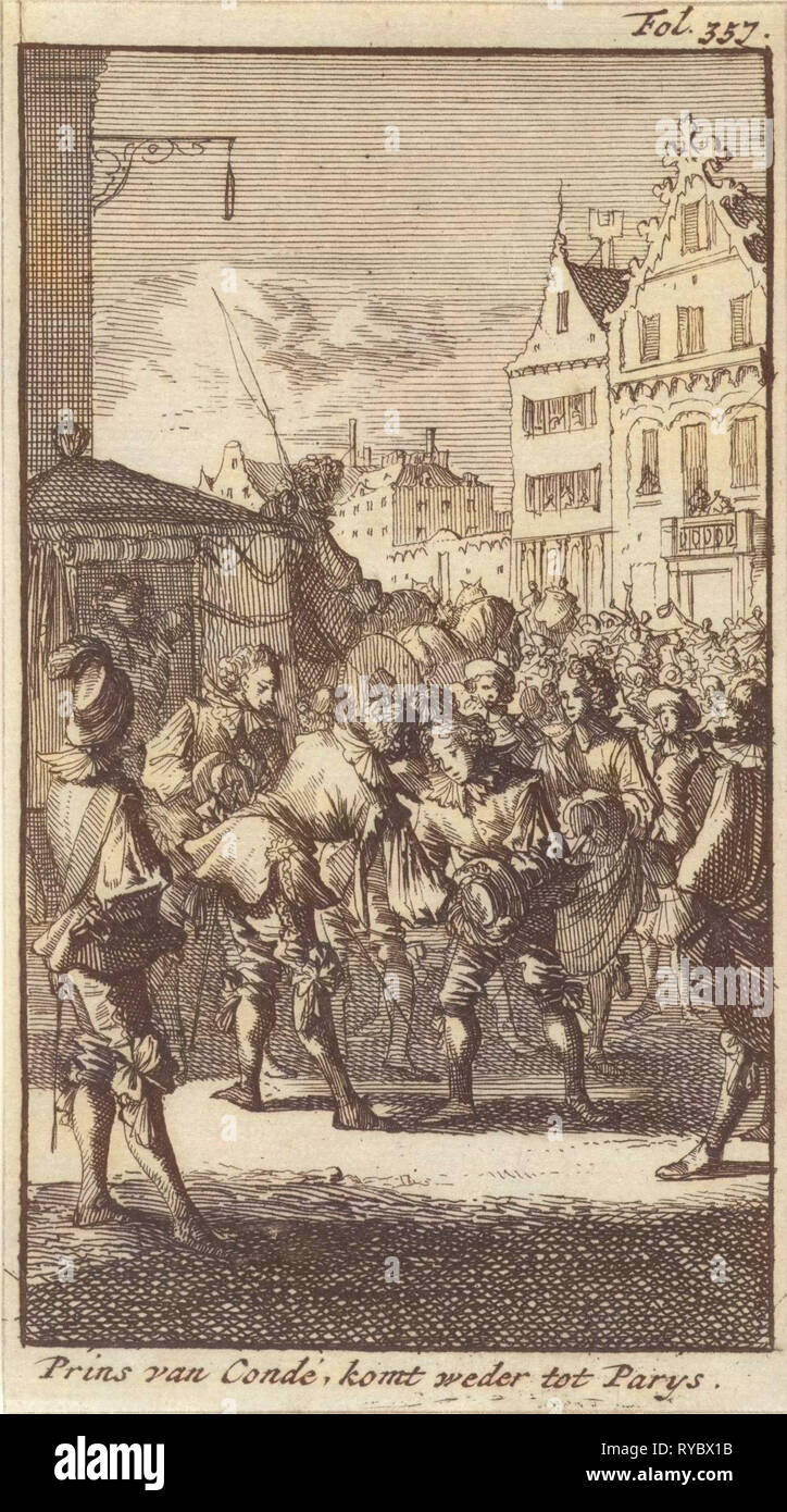Louis II de Bourbon, prince de Condé, est accueilli après sa libération par les Parisiens, 1651, France, Caspar Luyken, Boudewijn van der Aa, 1699 Banque D'Images
