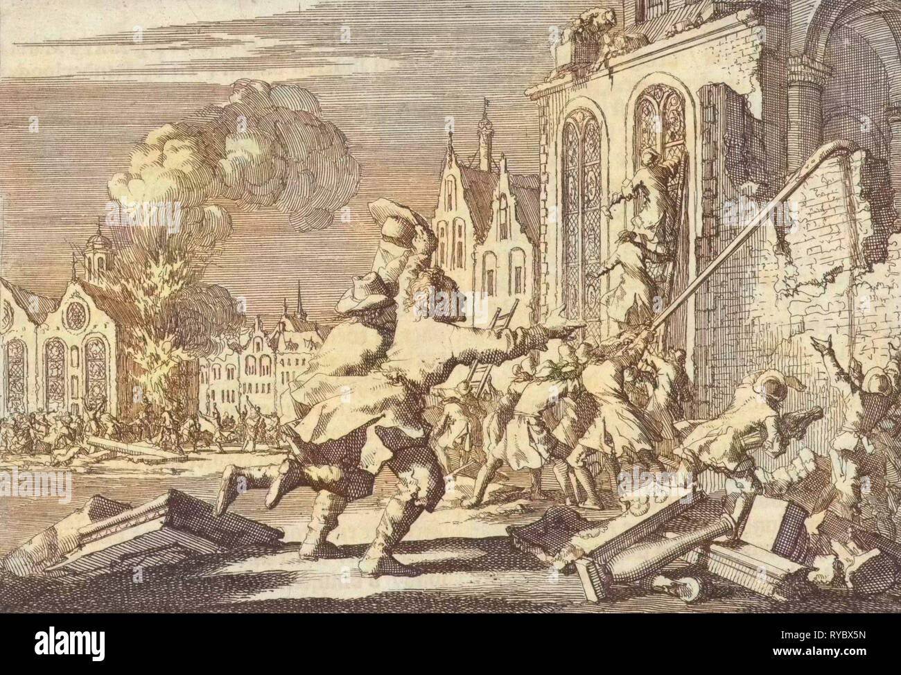 La destruction des chapelles catholiques à Londres, 1688, Jan Luyken, Pieter van der Aa (I), 1698 Banque D'Images