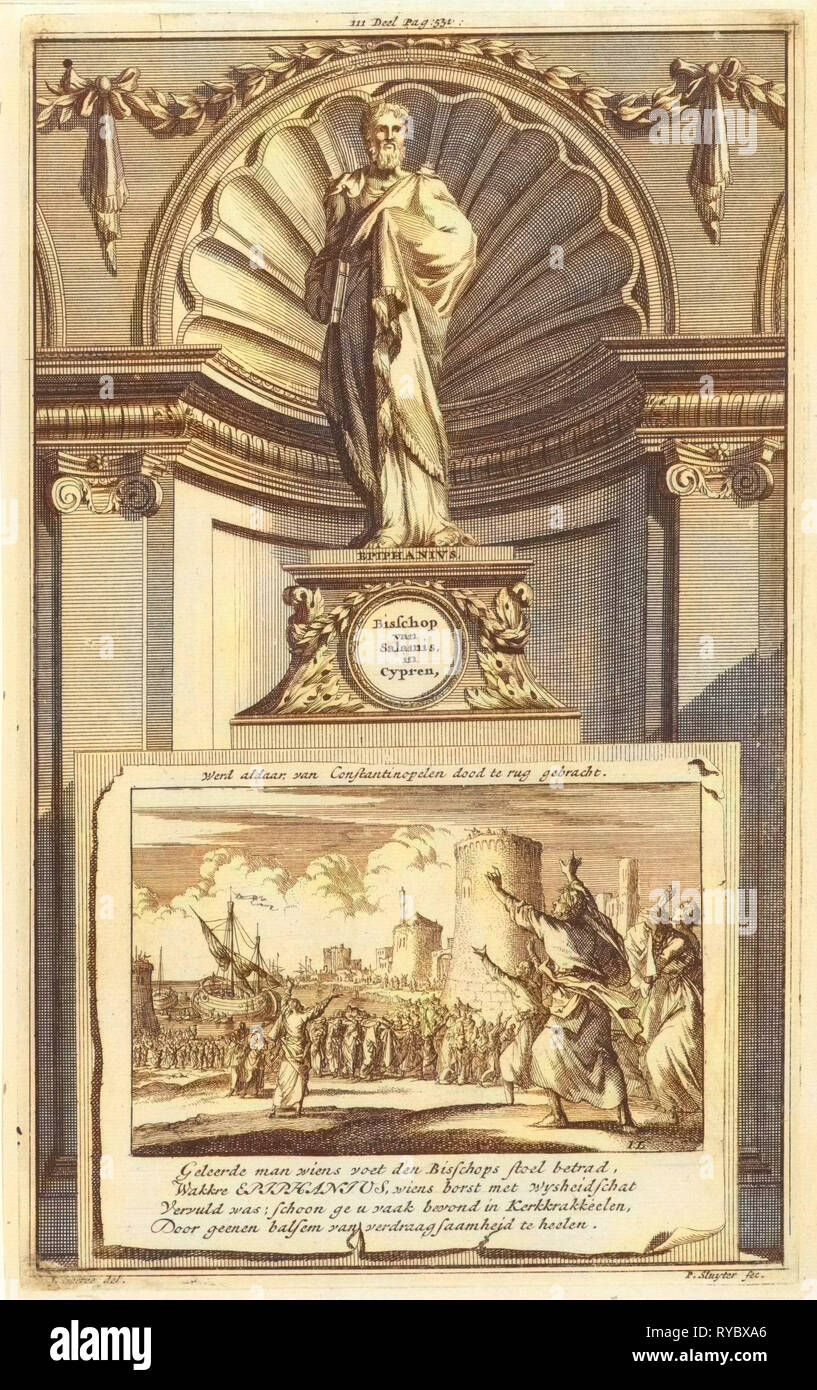 H. Épiphane de Salamine, père de l'église, Jan Luyken, Zacharie Chatelain II, François Halma, 1698 Banque D'Images