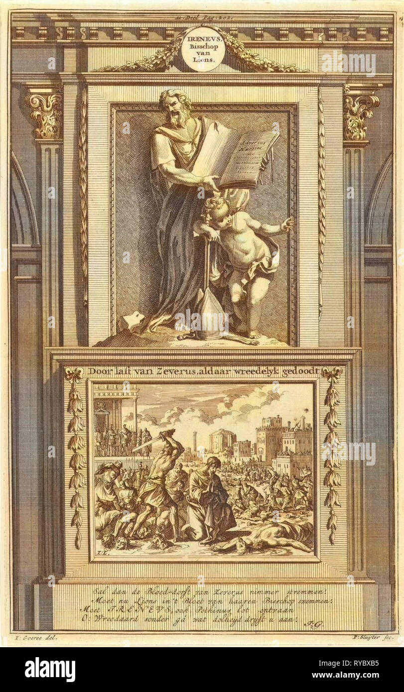 Saint Irénée de Lyon, père de l'église, Jan Luyken, Zacharie Chatelain II, François Halma, 1698 Banque D'Images Saint Irénée de Lyon, père de l'église, Jan Luyken, Zacharie Chatelain II, François Halma, 1698 Banque D'Images