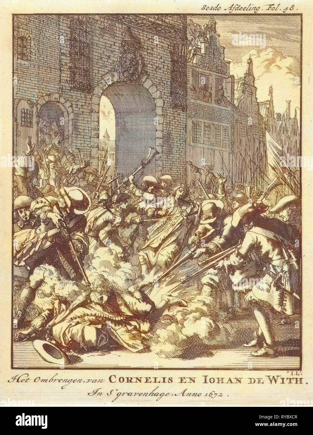 L'assassinat des frères De Witt, 1672, impression bouilloire : Jan Luyken, Jan Claesz dix Hoorn, 1698 Banque D'Images