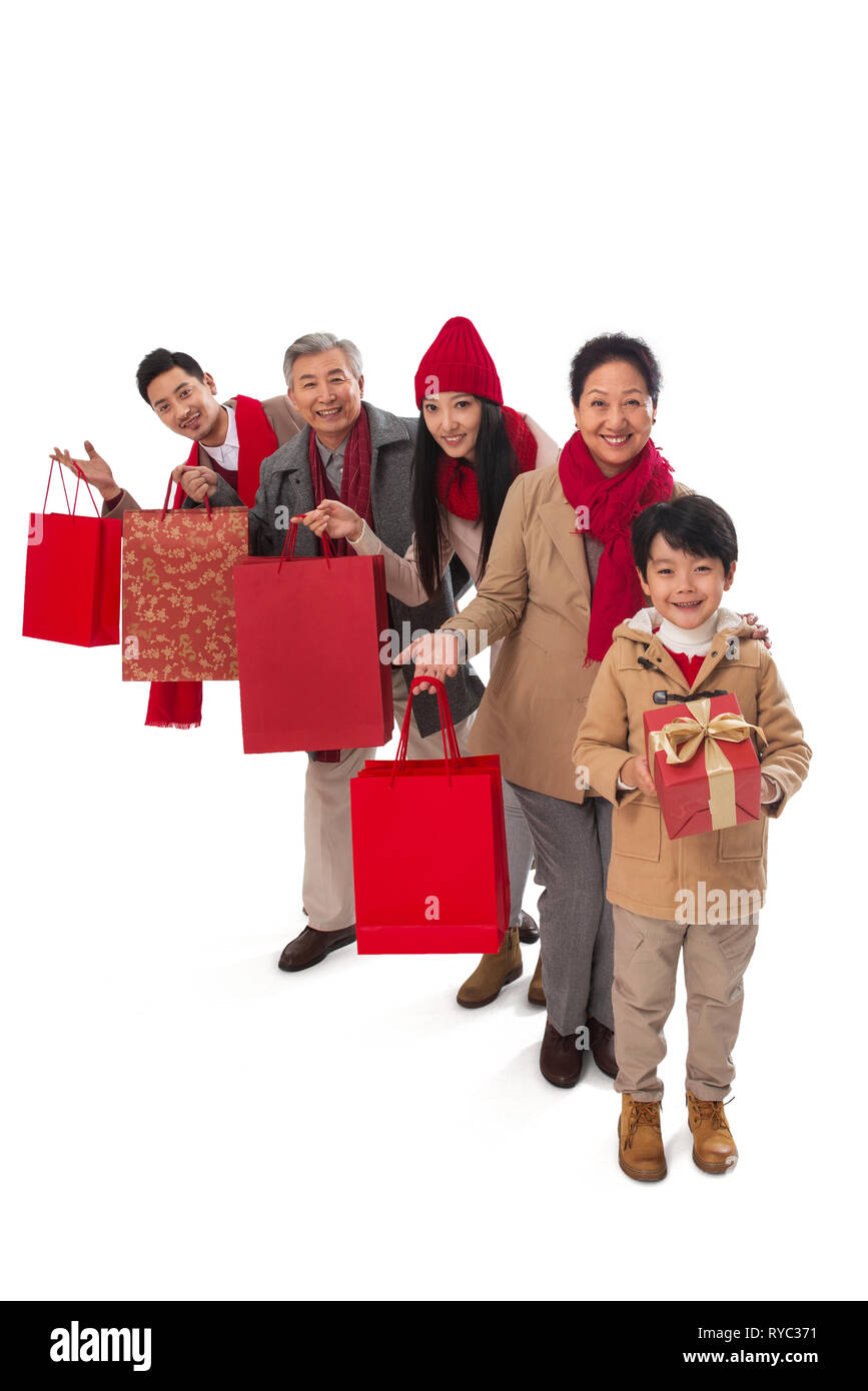 Happy Family shopping dans la nouvelle année Banque D'Images