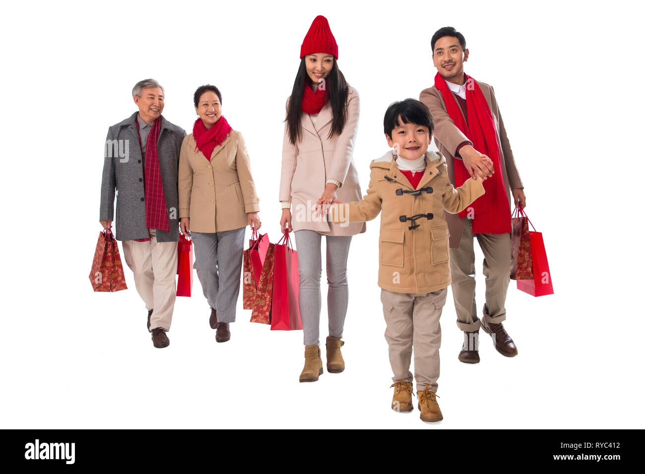 Happy Family shopping dans la nouvelle année Banque D'Images