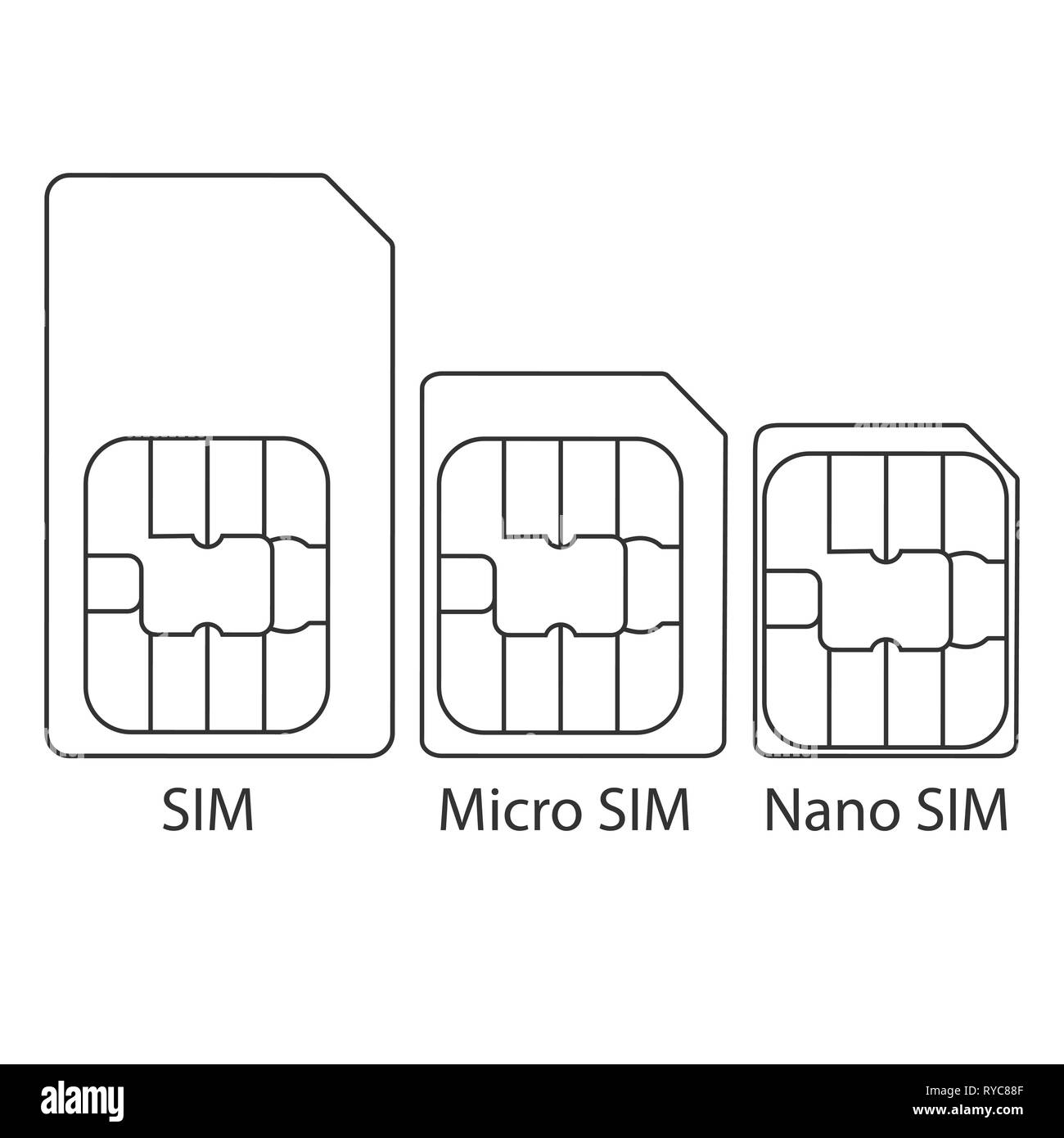 Illustration vectorielle, modèle plat. Différents types de carte SIM Illustration de Vecteur
