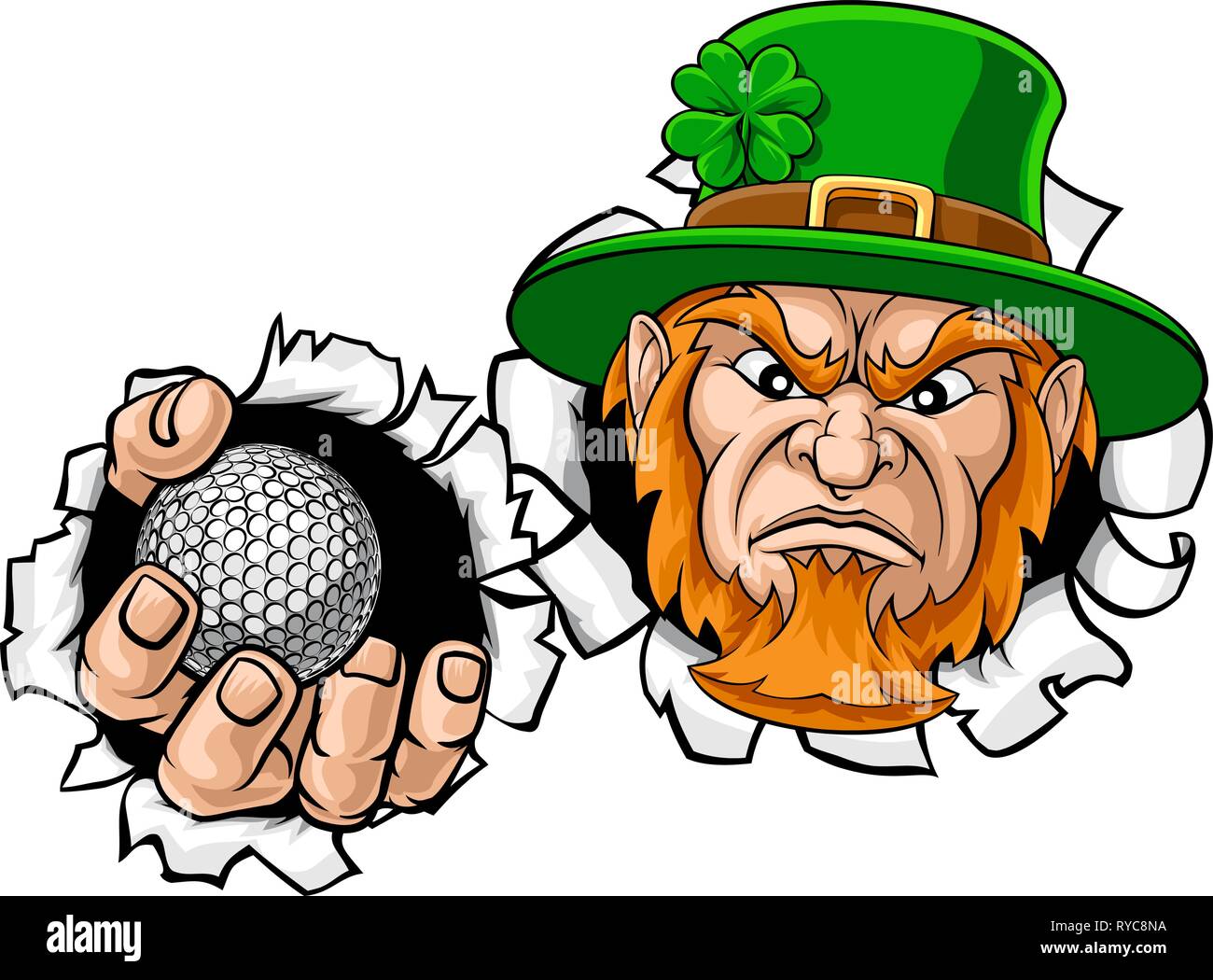 Golf de Leprechaun Mascot Ripping Background Image Vectorielle Stock
