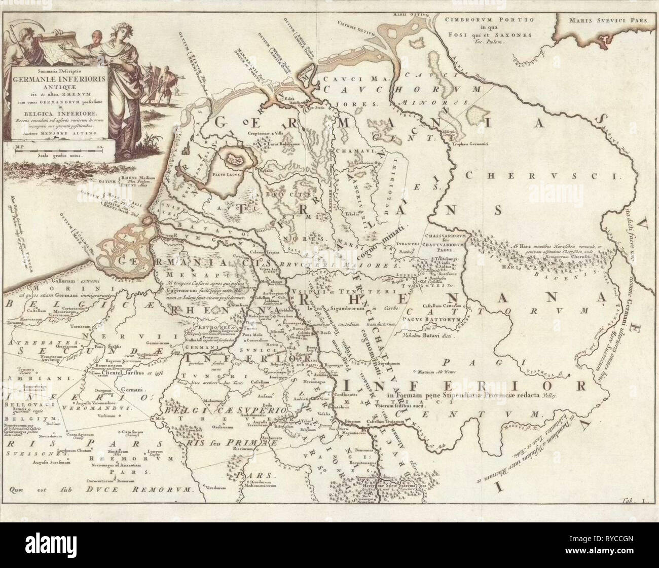 Carte historique des Pays-Bas au moment de les Frisons, les Francs et les Saxons I, Jan Luyken, Henricus Wetstein, 1697 Banque D'Images