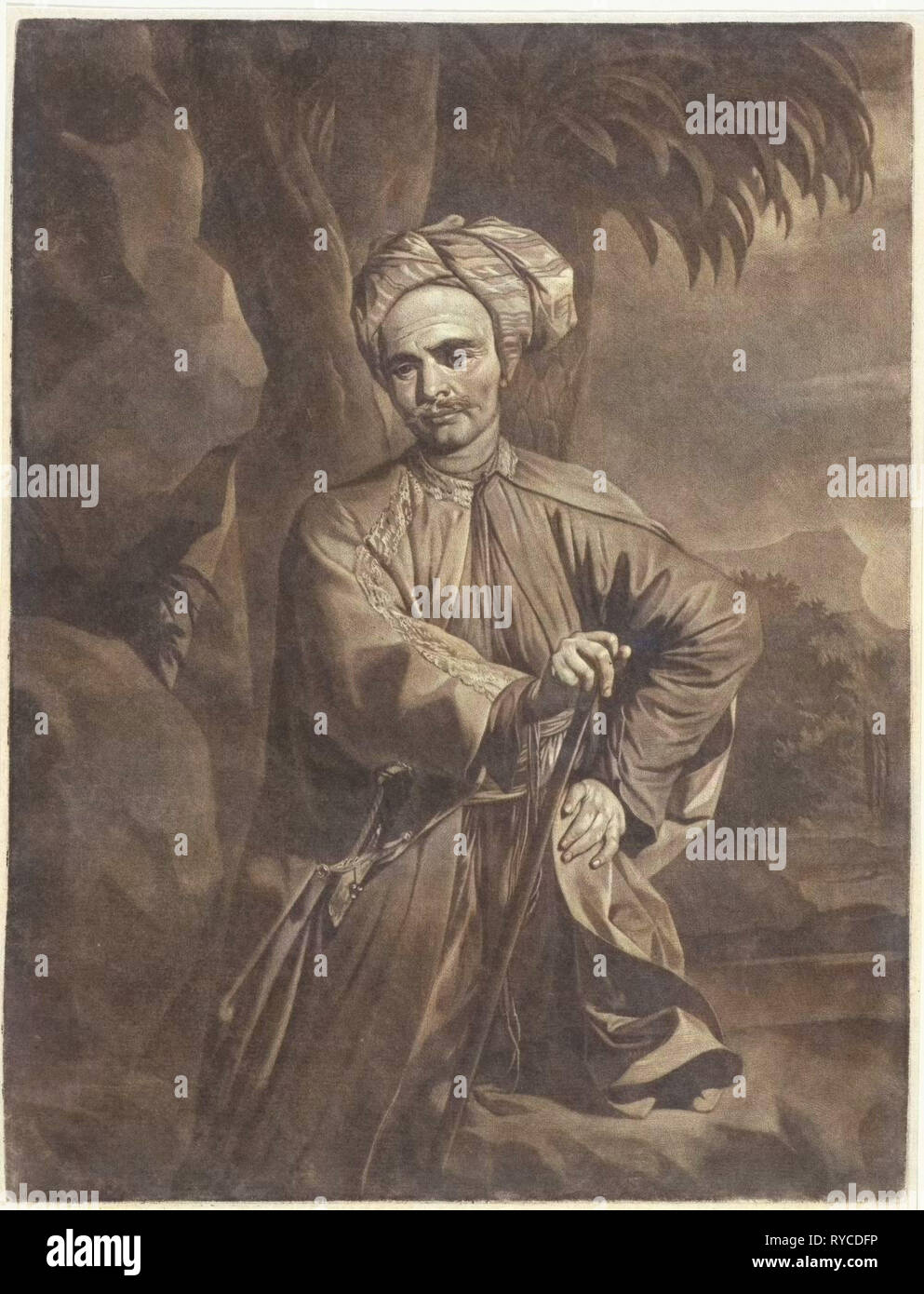 Portrait d'un Oriental avec un turban, imprimer bouilloire : Arnout Rentinck, 1722 - 1775 Banque D'Images
