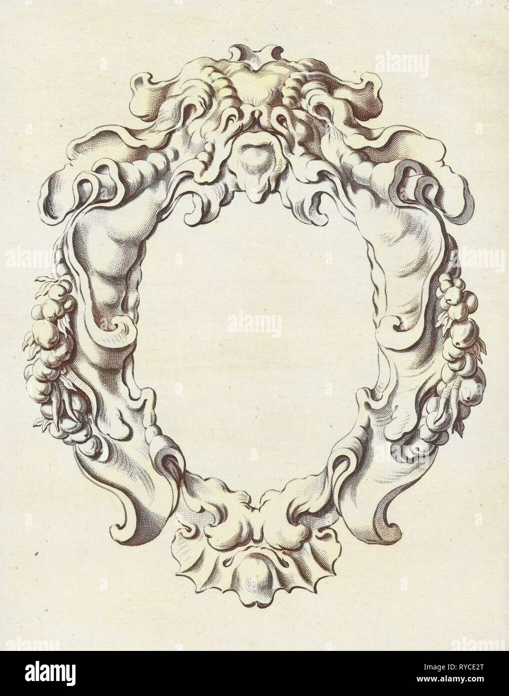 Cartouche avec ornement de lobe de guirlandes, Pieter Hendricksz. Schut, Gerbrand van den Eeckhout, Nicolaes Visscher (I), 1655 Banque D'Images