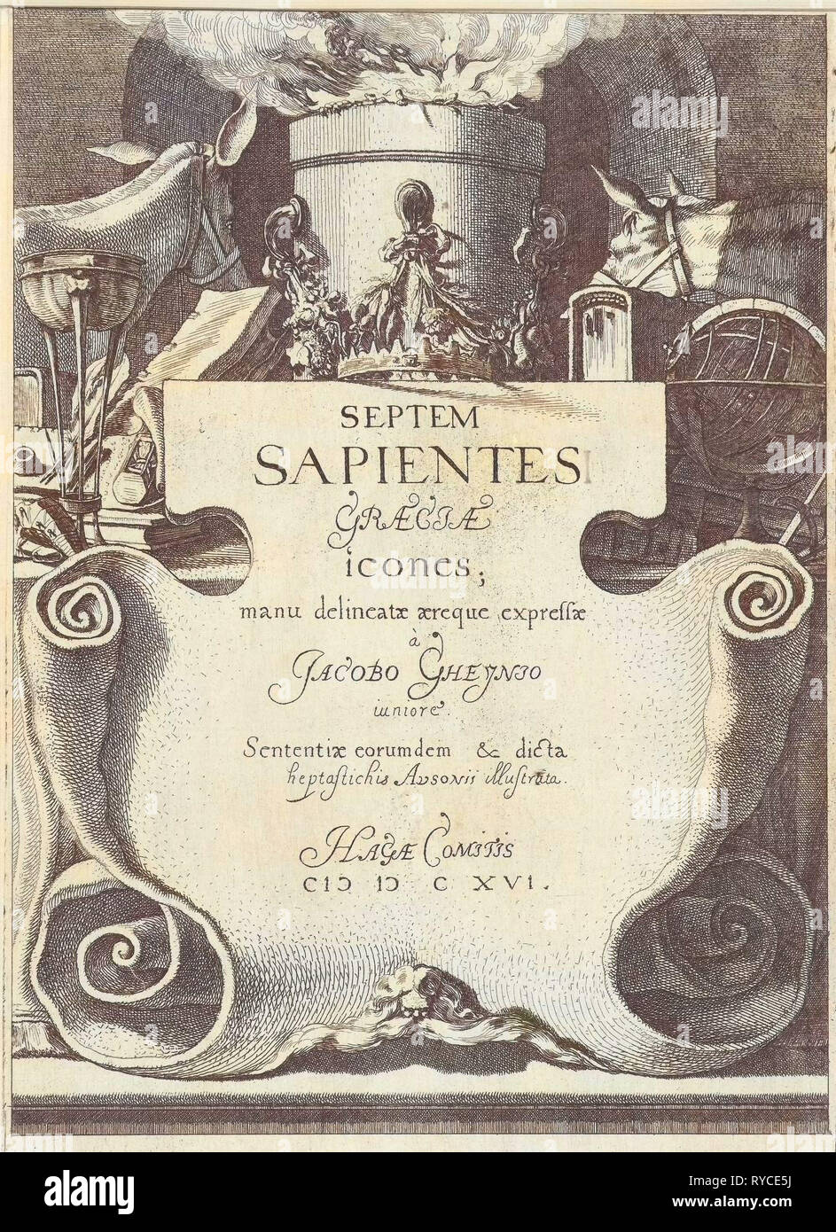 Imprimer pour imprimer le titre de la série de sept sages de la Grèce, Jacob de Gheyn III, 1616 Banque D'Images