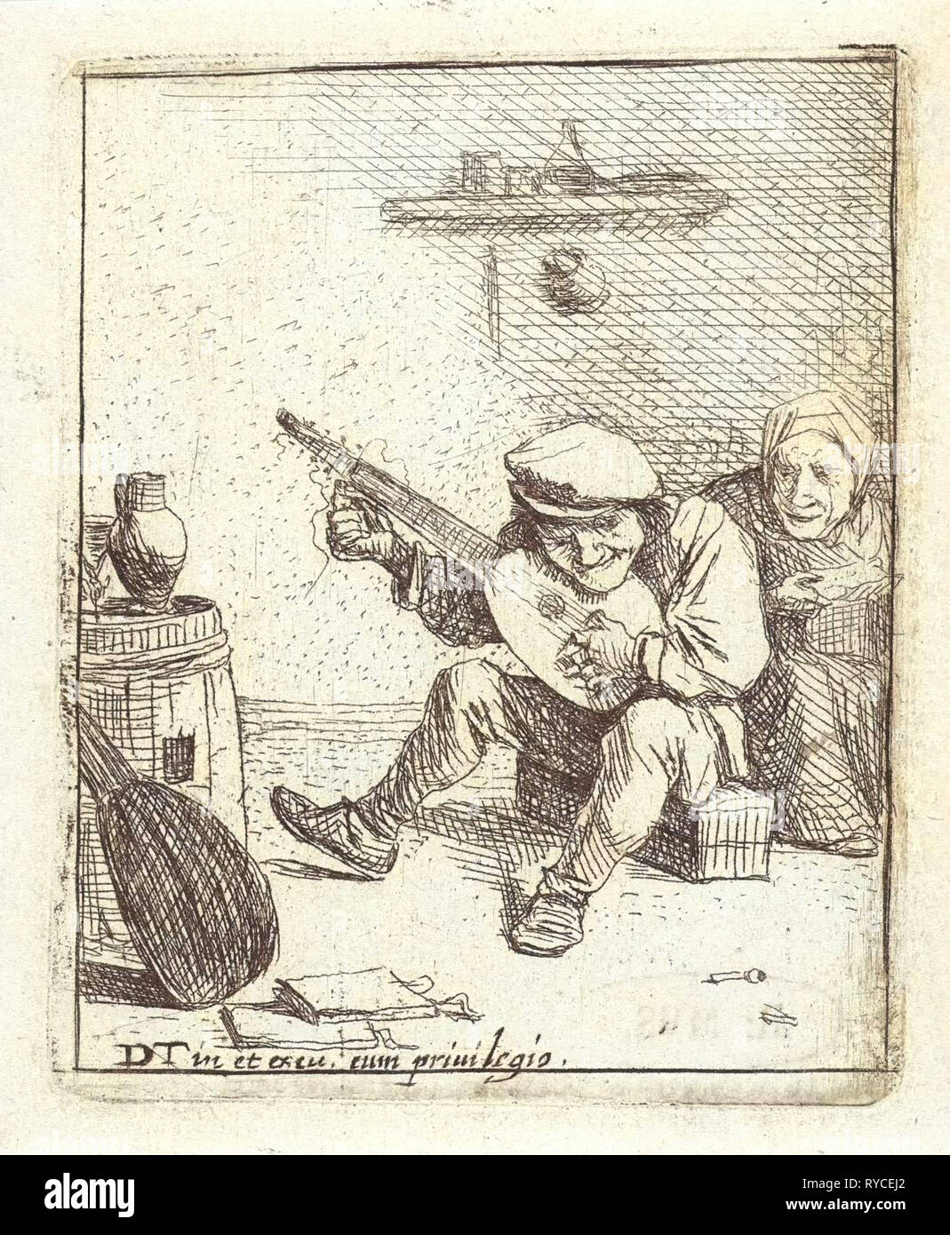 Farmer joue du luth, anonyme, David Teniers (II), David Teniers (II), 1626 - 1690 Banque D'Images