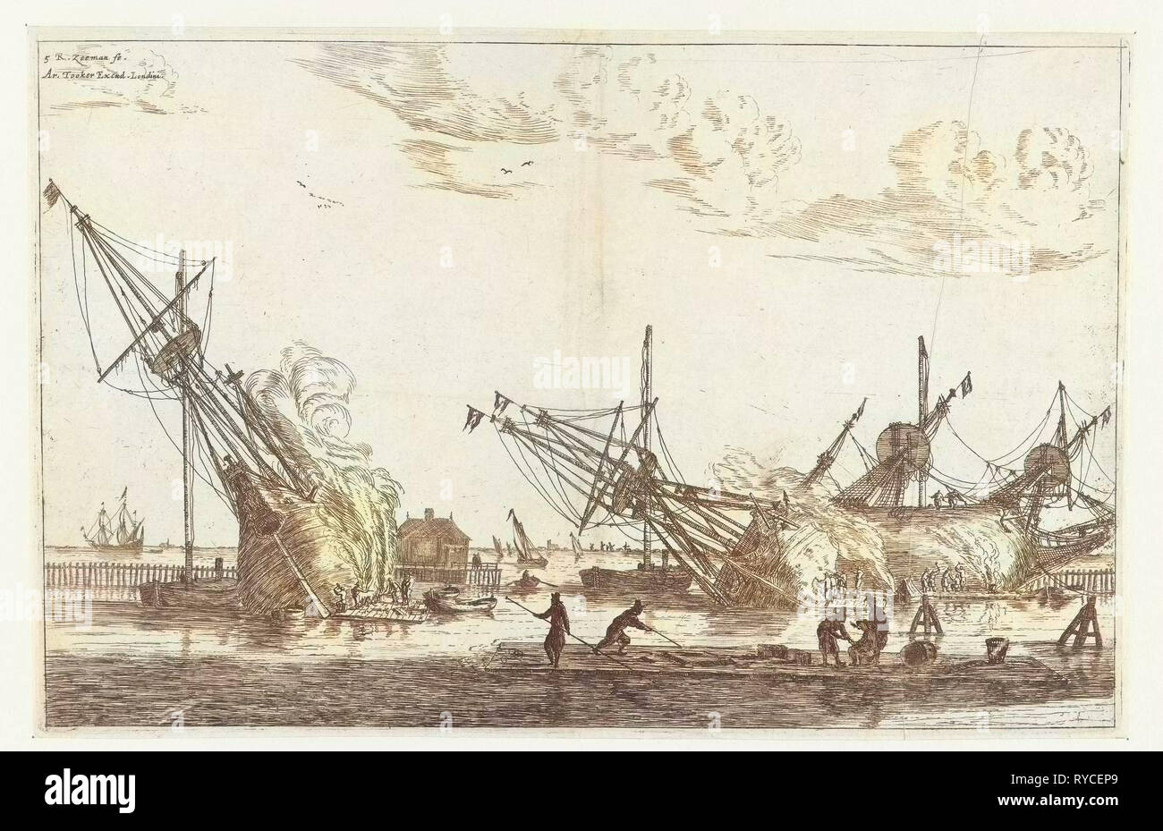 L'étanchéité de la coque des trois flûtes, Reinier Nooms, 1650-1675, une flûte le, fluit ou flûte est un type de navire à voile à l'origine conçu comme un navire de fret Banque D'Images