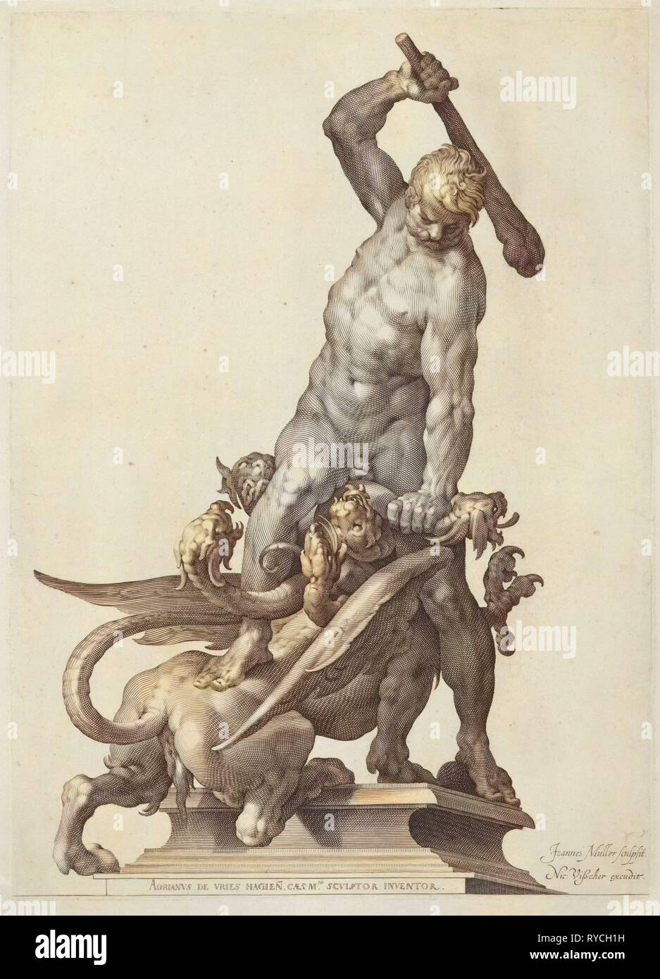 Hercule tue l'Hydre de Lerne, Jan Leon Lhermitte. Muller, Nicolaes Visscher (I), 1633-1679 Banque D'Images