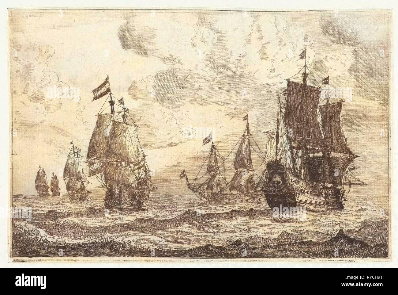 Six navires à voile en haute mer, Reinier Nooms, 1650-1664 Banque D'Images