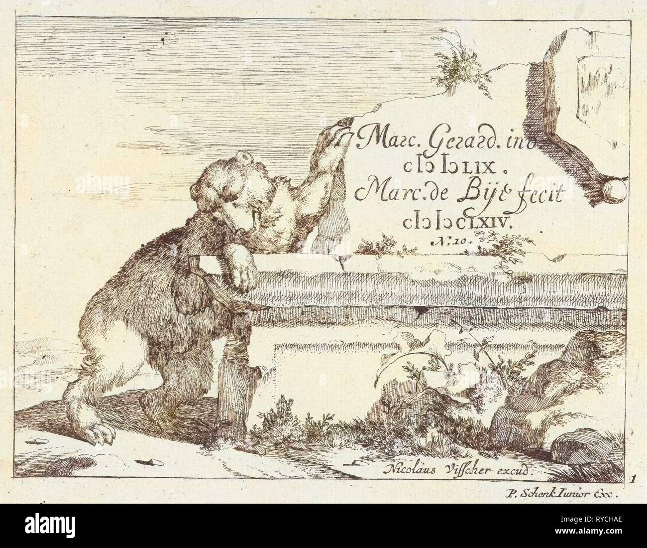 Garder près de mur de pierre, Marcus de Bye, Pieter Schenk (II), Nicolaes Visscher (I), 1664 Banque D'Images