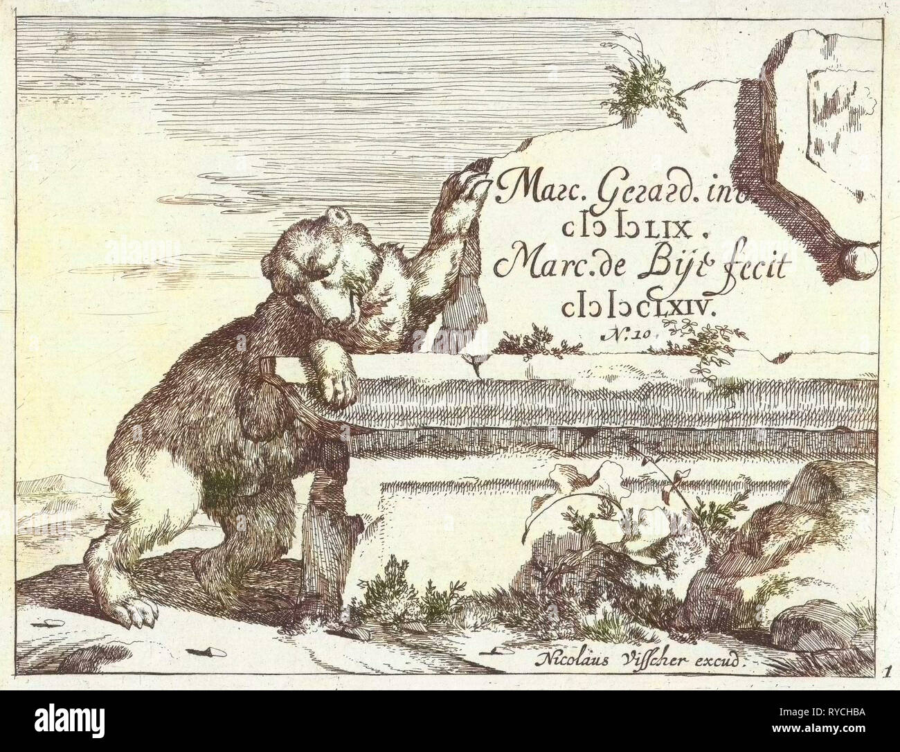 Garder près de mur de pierre, Marcus de Bye, Nicolaes Visscher (I), 1664 Banque D'Images